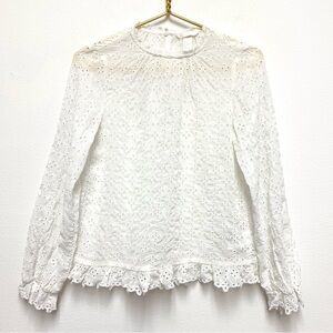 H&M White Eyelet Long Sleeve Top Size 2 Semisheer Romantic Feminine Cottagecore